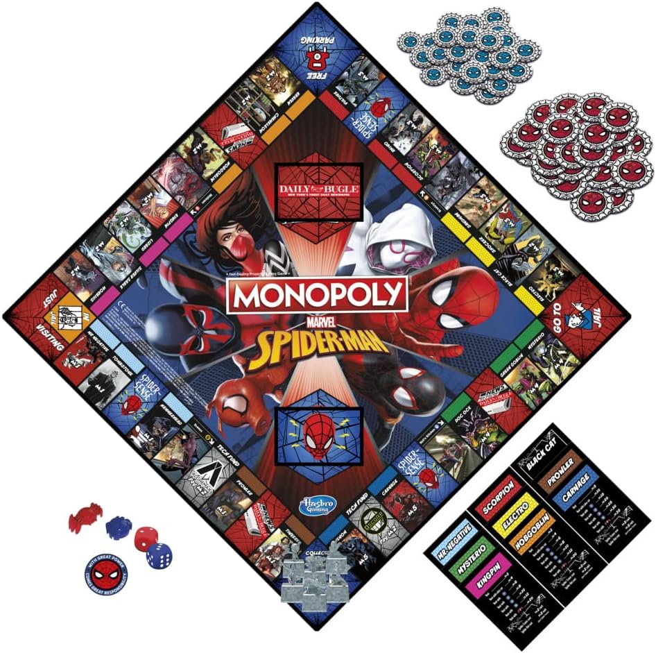 Monopoly: Marvel Spider-Man Edition Board Game, Play as a Spider Hero, Fun Game to Play for Kids Ages 8 and Up