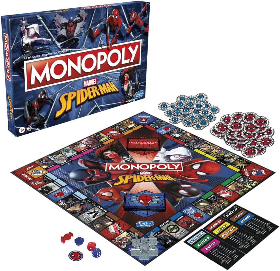 Monopoly: Marvel Spider-Man Edition Board Game, Play as a Spider Hero, Fun Game to Play for Kids Ages 8 and Up